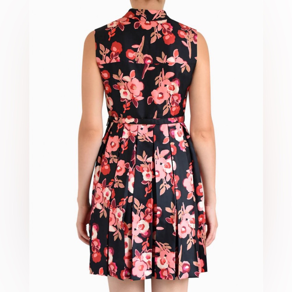 Kate Spade New York Shadow Bud Black and Pink Silk Print Pleated Floral Dress - Picture 14 of 16